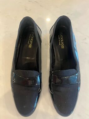 Adolfo Black Patent Loafers with Matte Toe